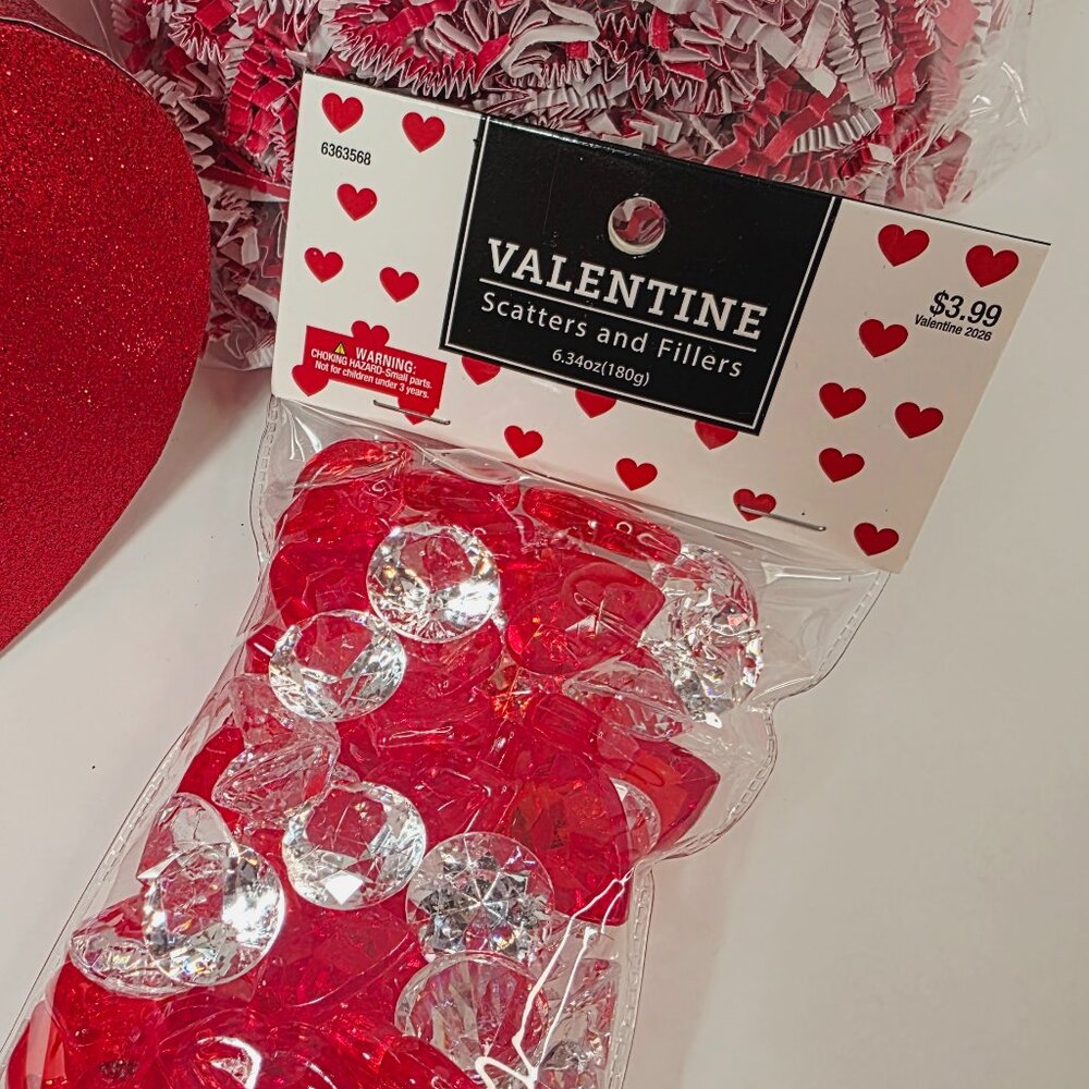 Valentine Heart Gift Box Set w/ Fillers – Glitter Heart Box, Gems & Paper Shred - Picture 2 of 9